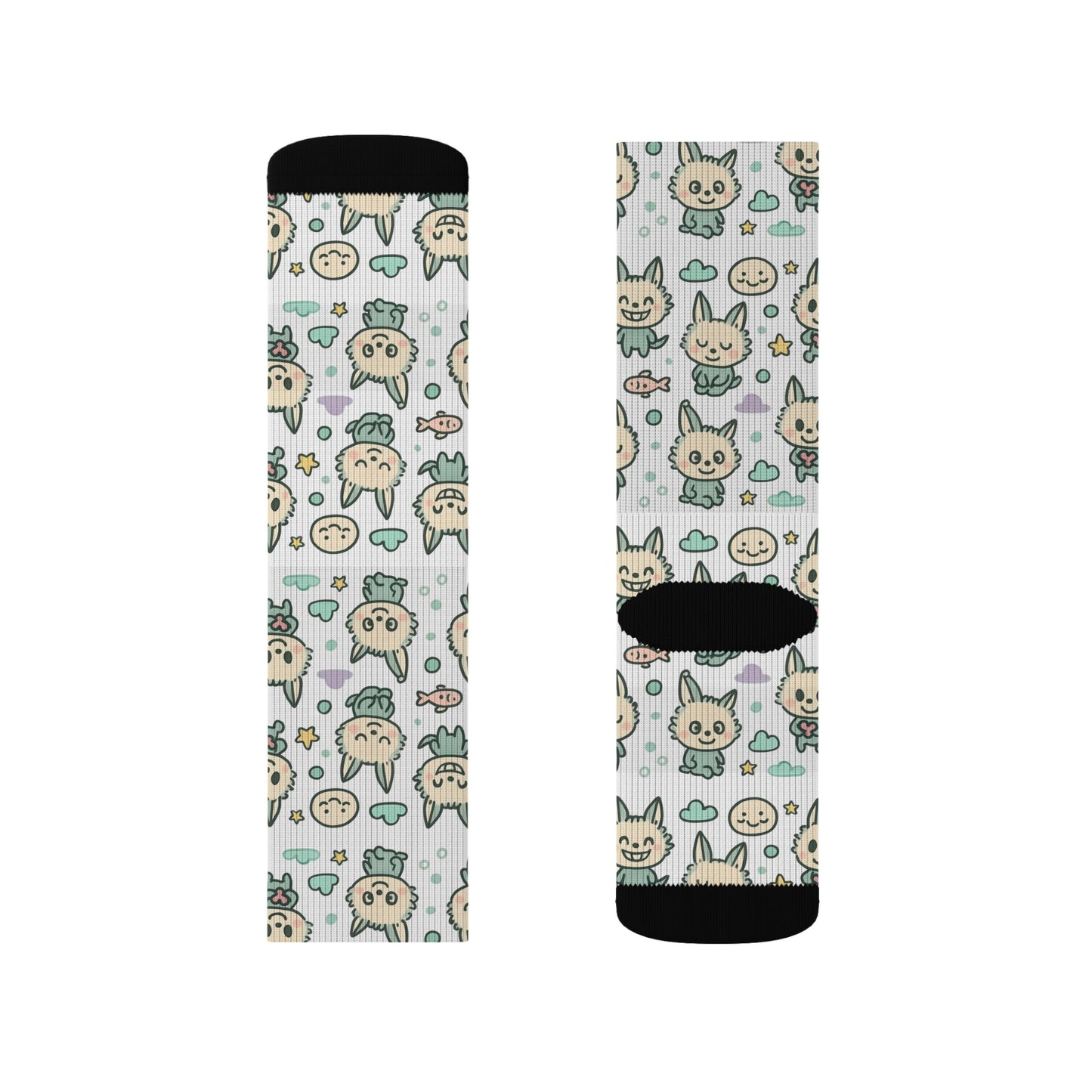 Cute Cat Pattern Sublimation Socks — Kawaii Kitty Crew Socks