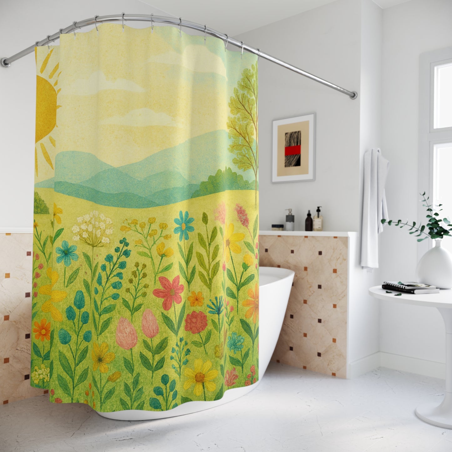 Sunny Wildflower Meadow Shower Curtain — Bright Floral Nature Bathroom Decor | Accessories