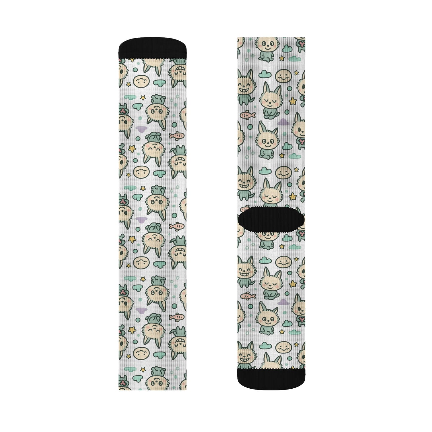 Cute Cat Pattern Sublimation Socks — Kawaii Kitty Crew Socks