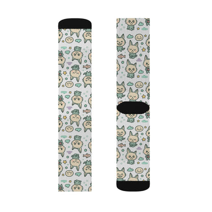 Cute Cat Pattern Sublimation Socks — Kawaii Kitty Crew Socks