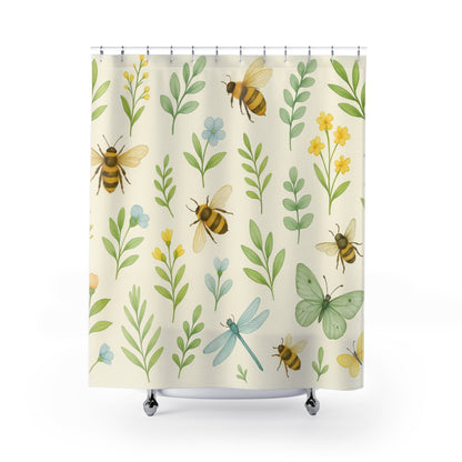 Bee and Wildflower Shower Curtain — Botanical Garden-Inspired Bathroom Decor | Accessories