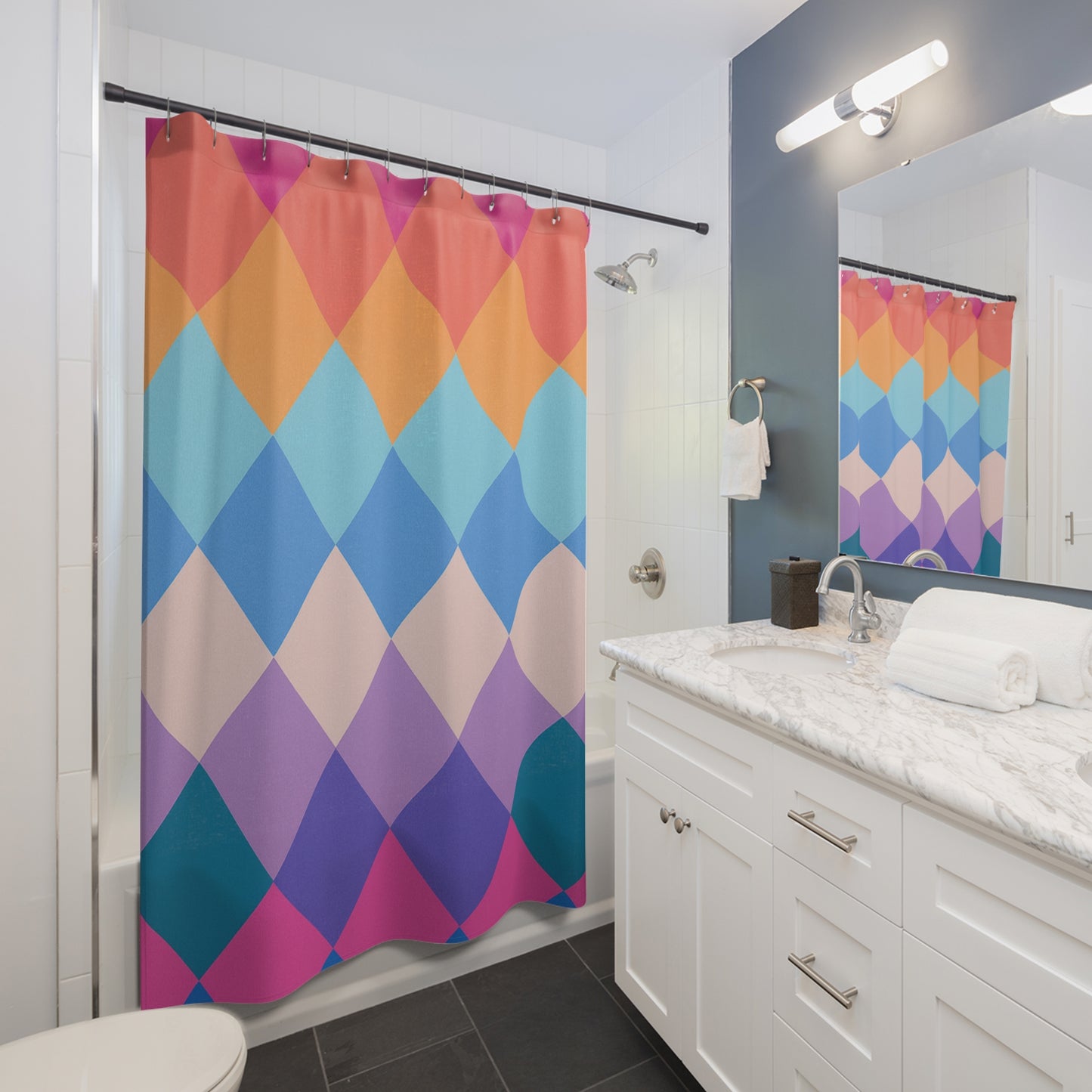 Colorful Argyle Shower Curtain — Vibrant Geometric Bathroom Decor | Accessories