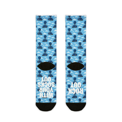 Fortnite Inspired Blue Hot Air Balloon Pattern 'Rock Out With Your Socks Out' Sublimation | Socks