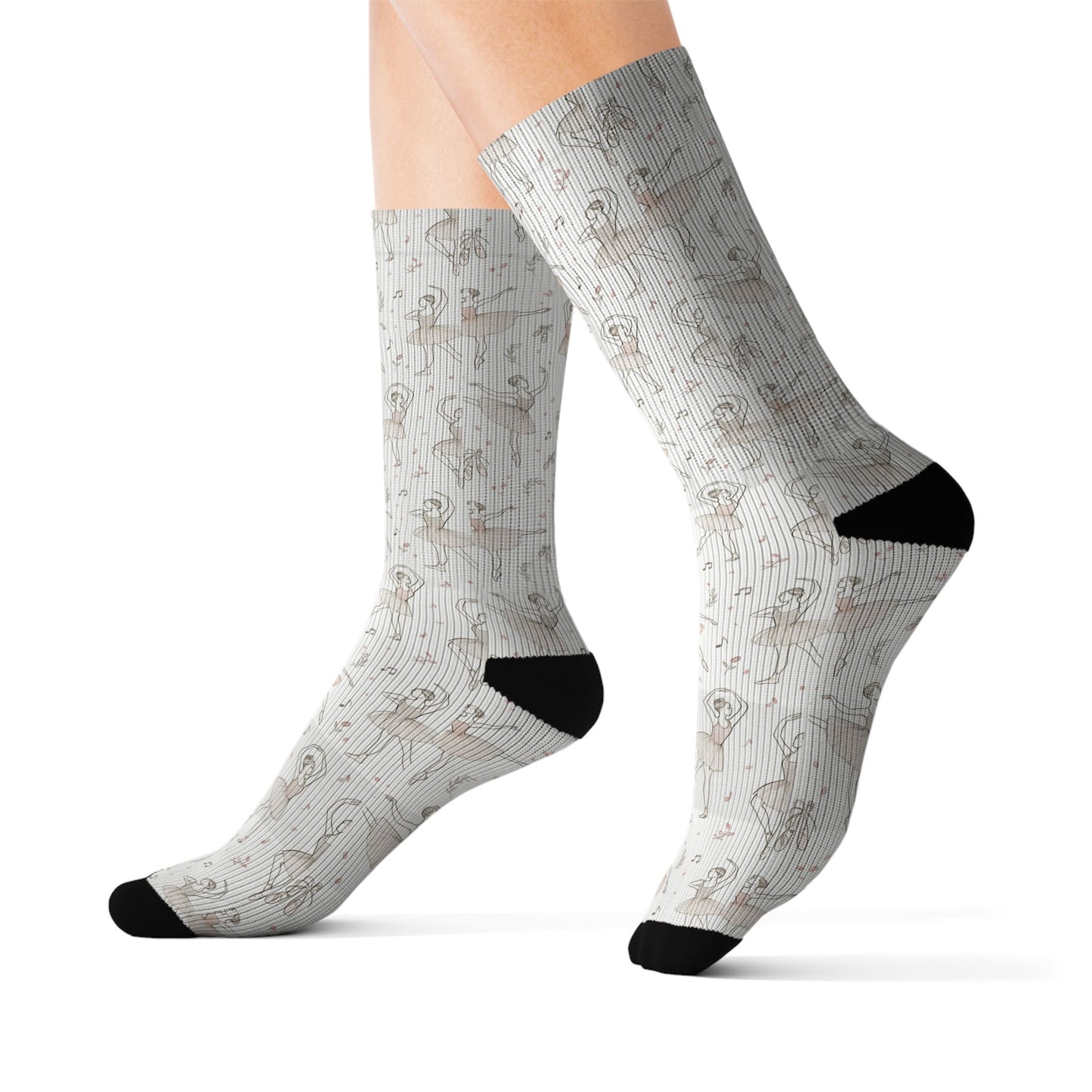 Neutral Botanical Crew Socks — Sublimated Dried Flowers Pattern