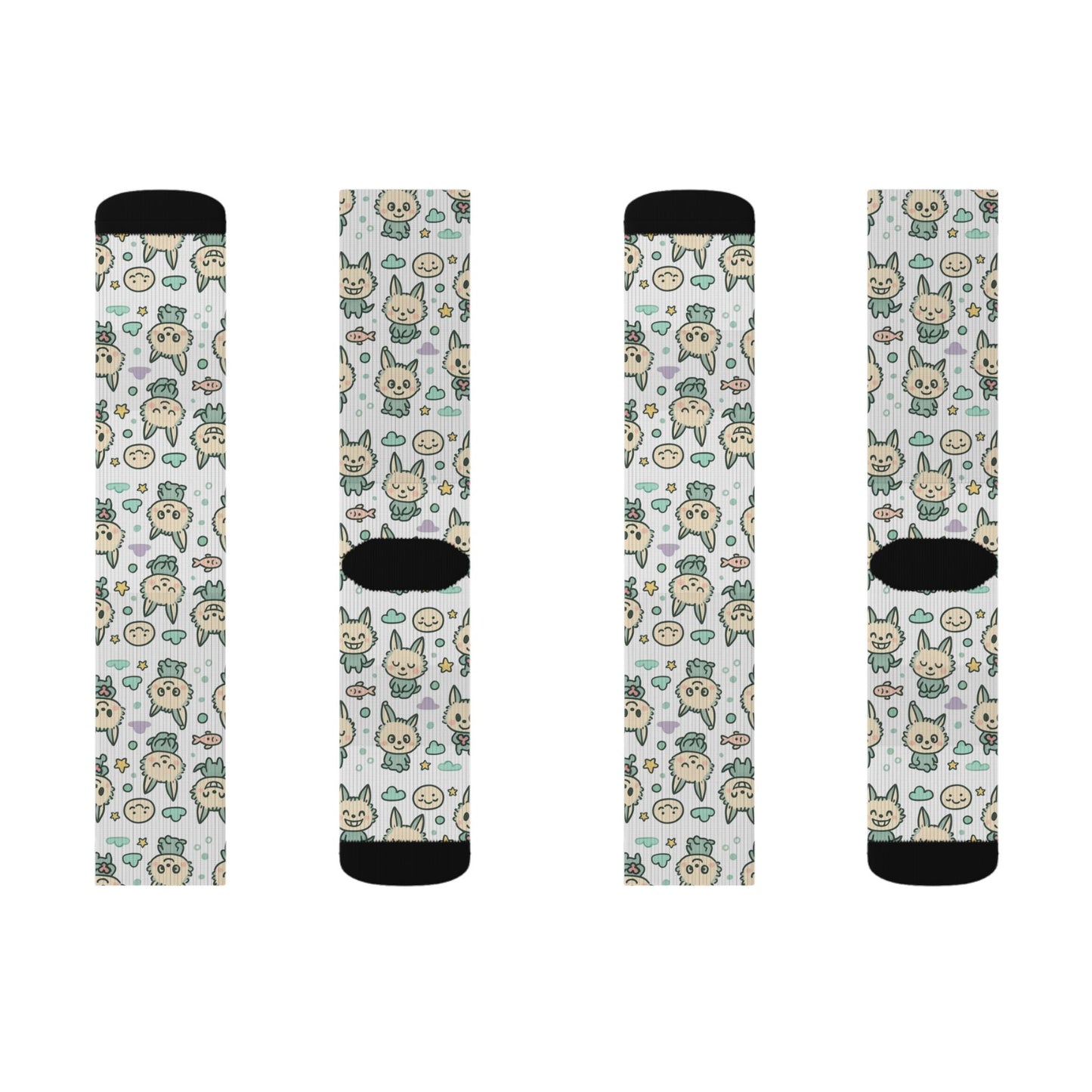 Cute Cat Pattern Sublimation Socks — Kawaii Kitty Crew Socks