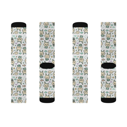 Cute Cat Pattern Sublimation Socks — Kawaii Kitty Crew Socks