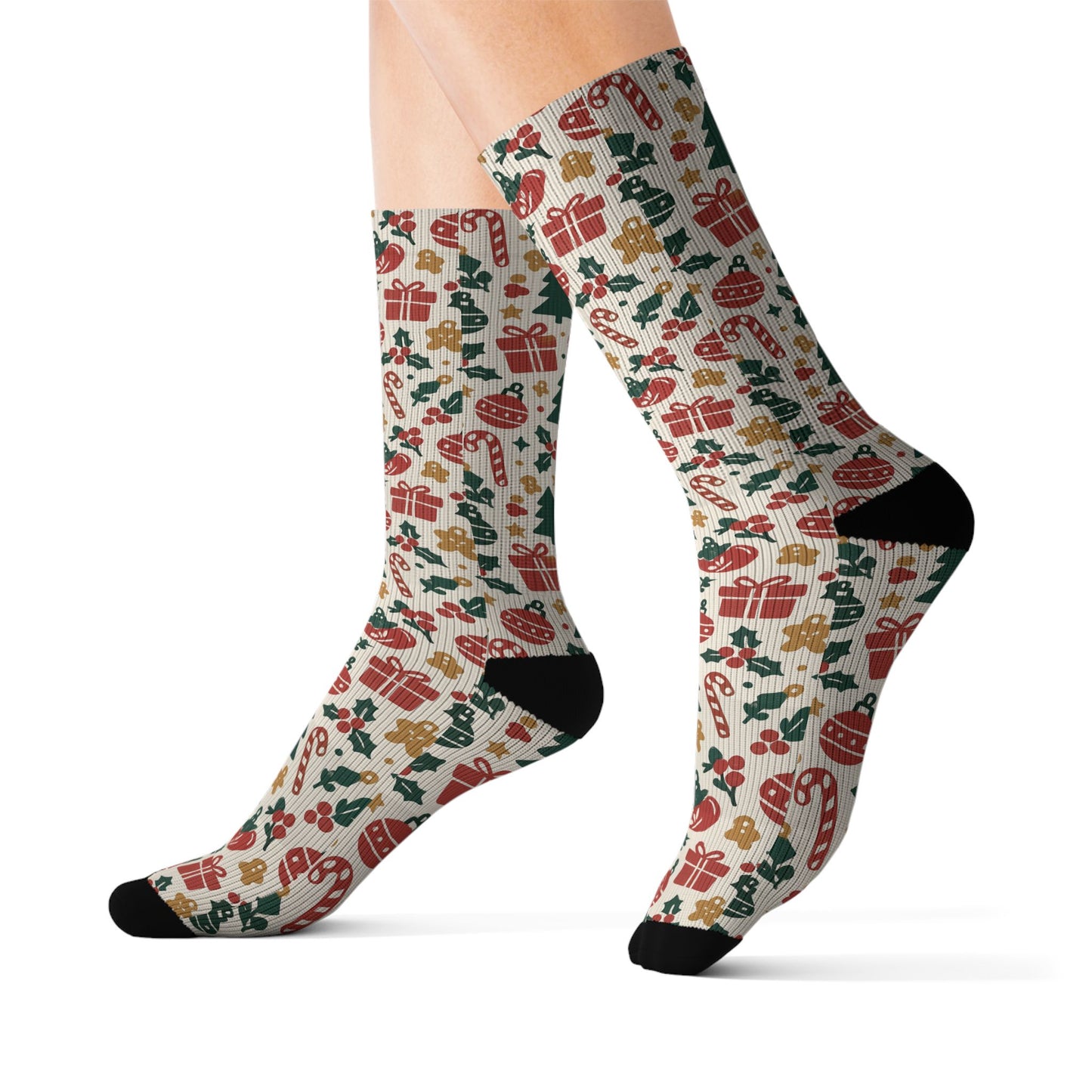 Christmas Pattern Sublimation Socks — Holiday Trees, Gifts & Ornaments Crew Socks