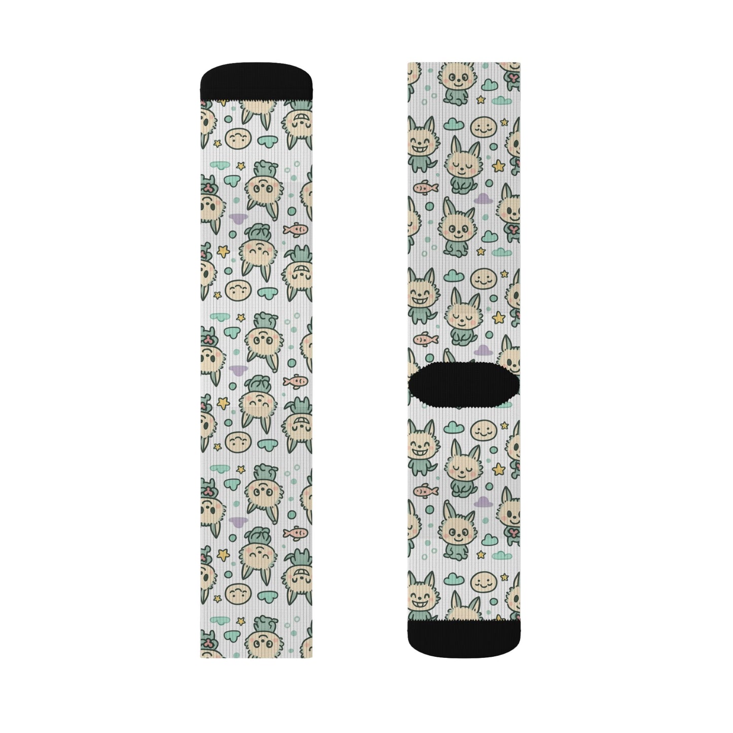 Cute Cat Pattern Sublimation Socks — Kawaii Kitty Crew Socks
