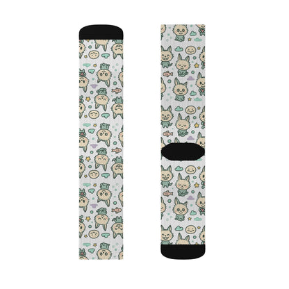 Cute Cat Pattern Sublimation Socks — Kawaii Kitty Crew Socks