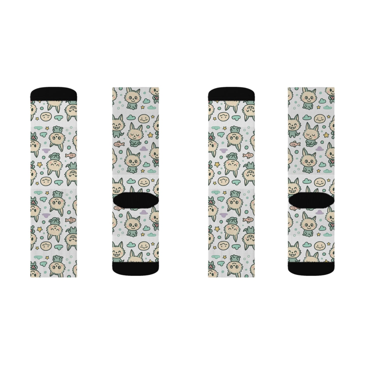 Cute Cat Pattern Sublimation Socks — Kawaii Kitty Crew Socks
