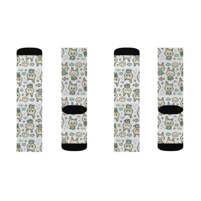 Cute Cat Pattern Sublimation Socks — Kawaii Kitty Crew Socks