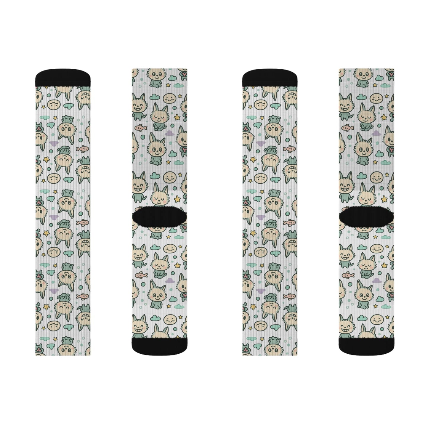 Cute Cat Pattern Sublimation Socks — Kawaii Kitty Crew Socks
