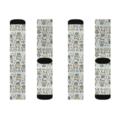 Cute Cat Pattern Sublimation Socks — Kawaii Kitty Crew Socks