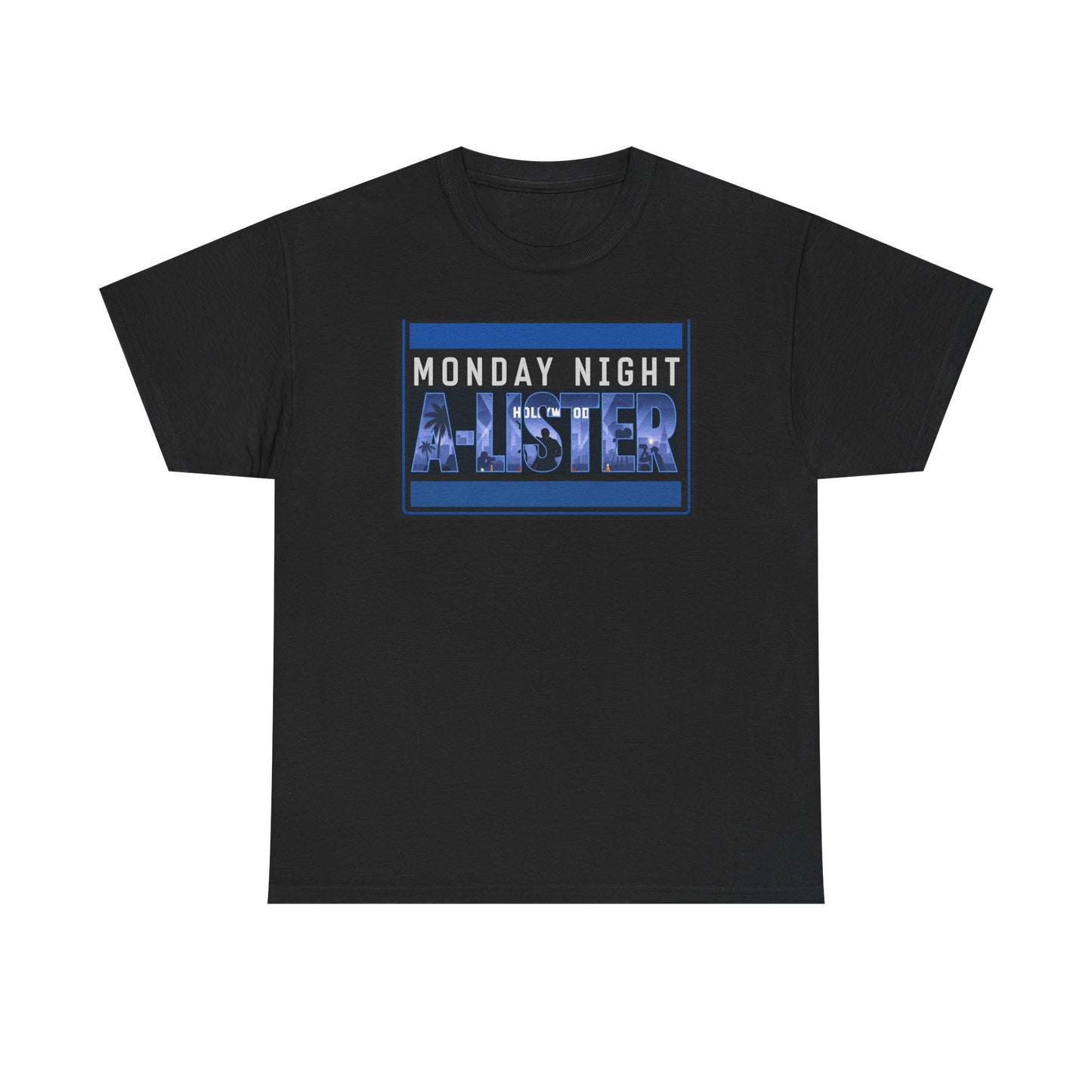 Monday Night Writer T-Shirt — Blue Retro Block Text Tee for Writers & Creatives