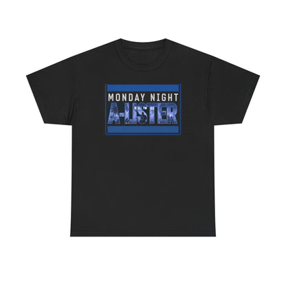 Monday Night Writer T-Shirt — Blue Retro Block Text Tee for Writers & Creatives