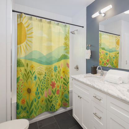 Sunny Wildflower Meadow Shower Curtain — Bright Floral Nature Bathroom Decor | Accessories