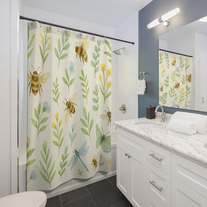 Bee and Wildflower Shower Curtain — Botanical Garden-Inspired Bathroom Decor | Accessories
