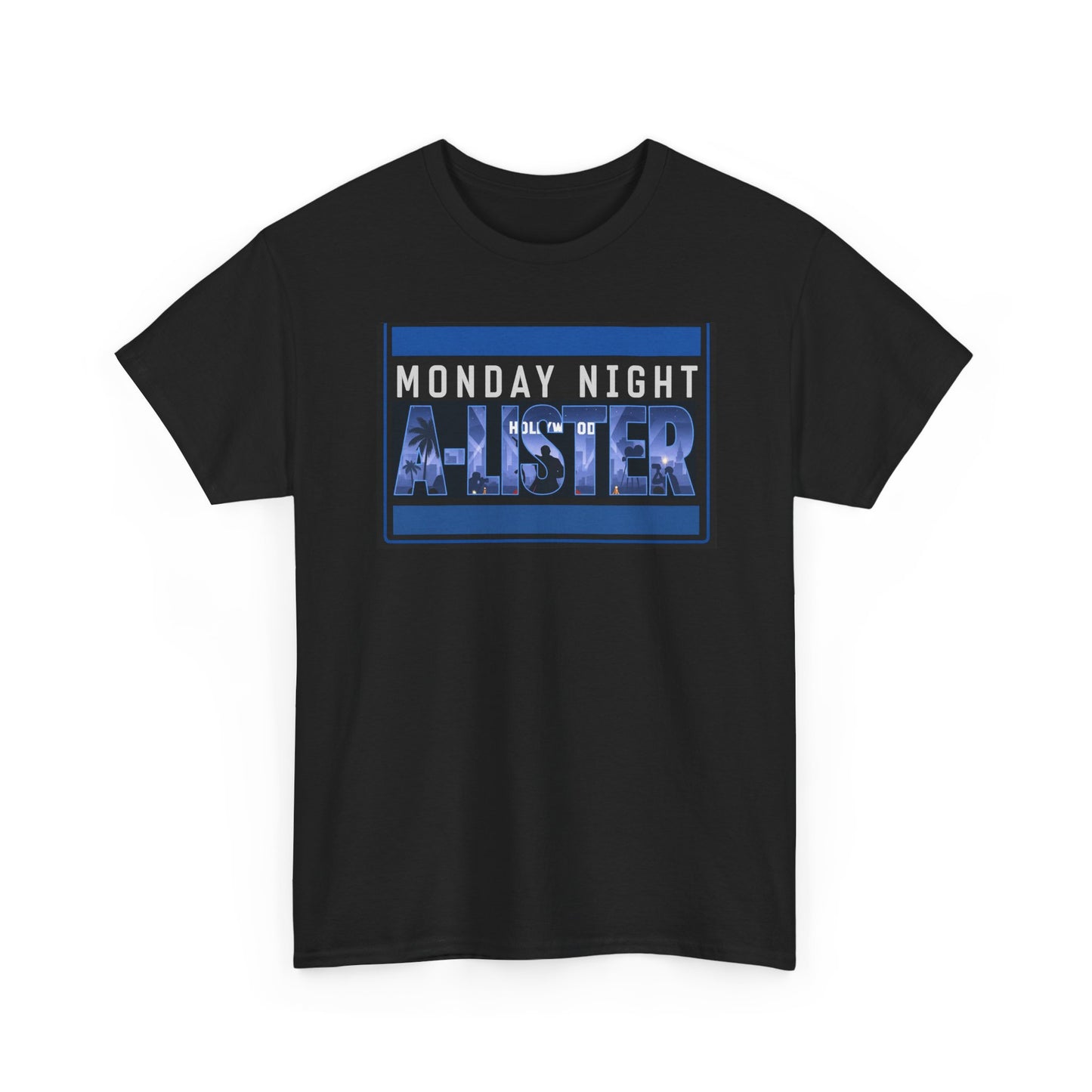 Monday Night Writer T-Shirt — Blue Retro Block Text Tee for Writers & Creatives