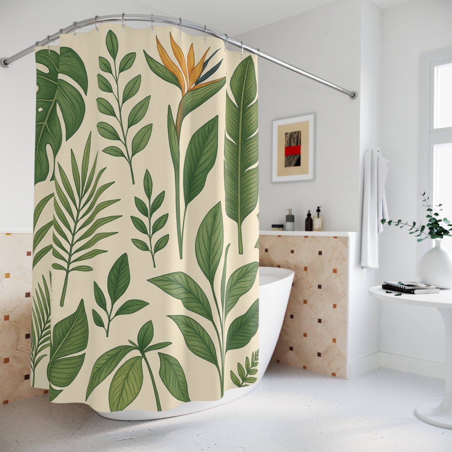 Botanical Leaves Shower Curtain — Tropical Greenery Bathroom Décor | Accessories