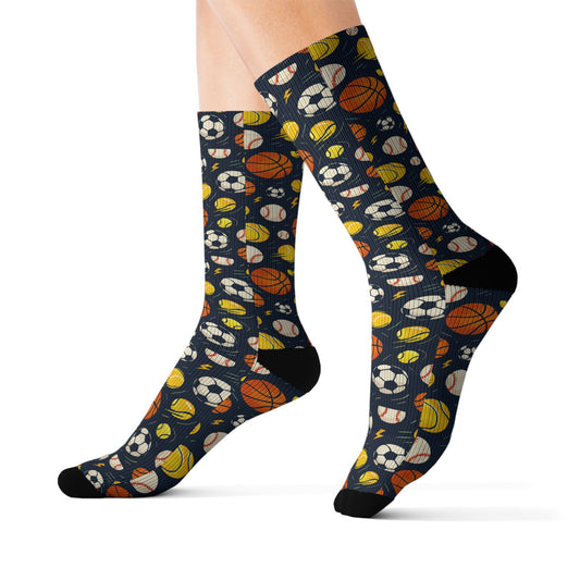 Soccer, Basketball & Tennis Pattern Crew Socks