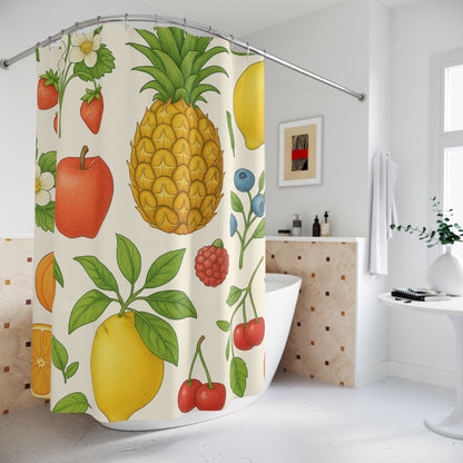 Tropical Fruit Shower Curtain — Pineapple, Lemon & Strawberry Bathroom Decor | Accessories