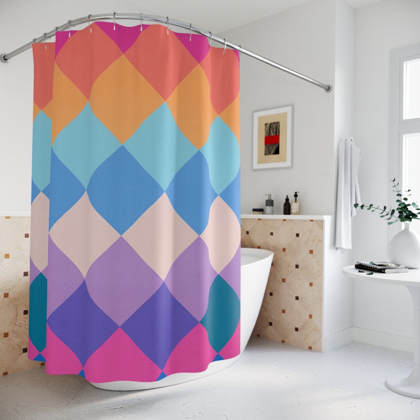 Colorful Argyle Shower Curtain — Vibrant Geometric Bathroom Decor | Accessories