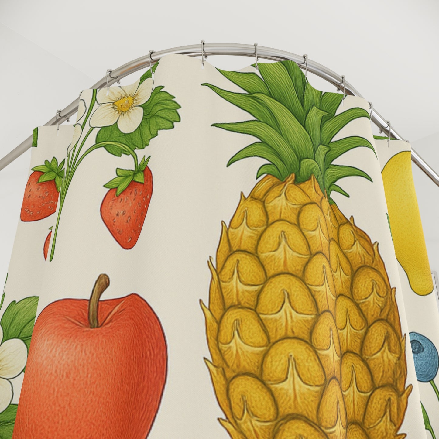 Tropical Fruit Shower Curtain — Pineapple, Lemon & Strawberry Bathroom Decor | Accessories