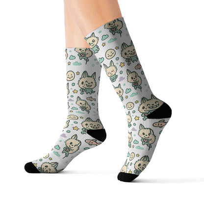 Cute Cat Pattern Sublimation Socks — Kawaii Kitty Crew Socks