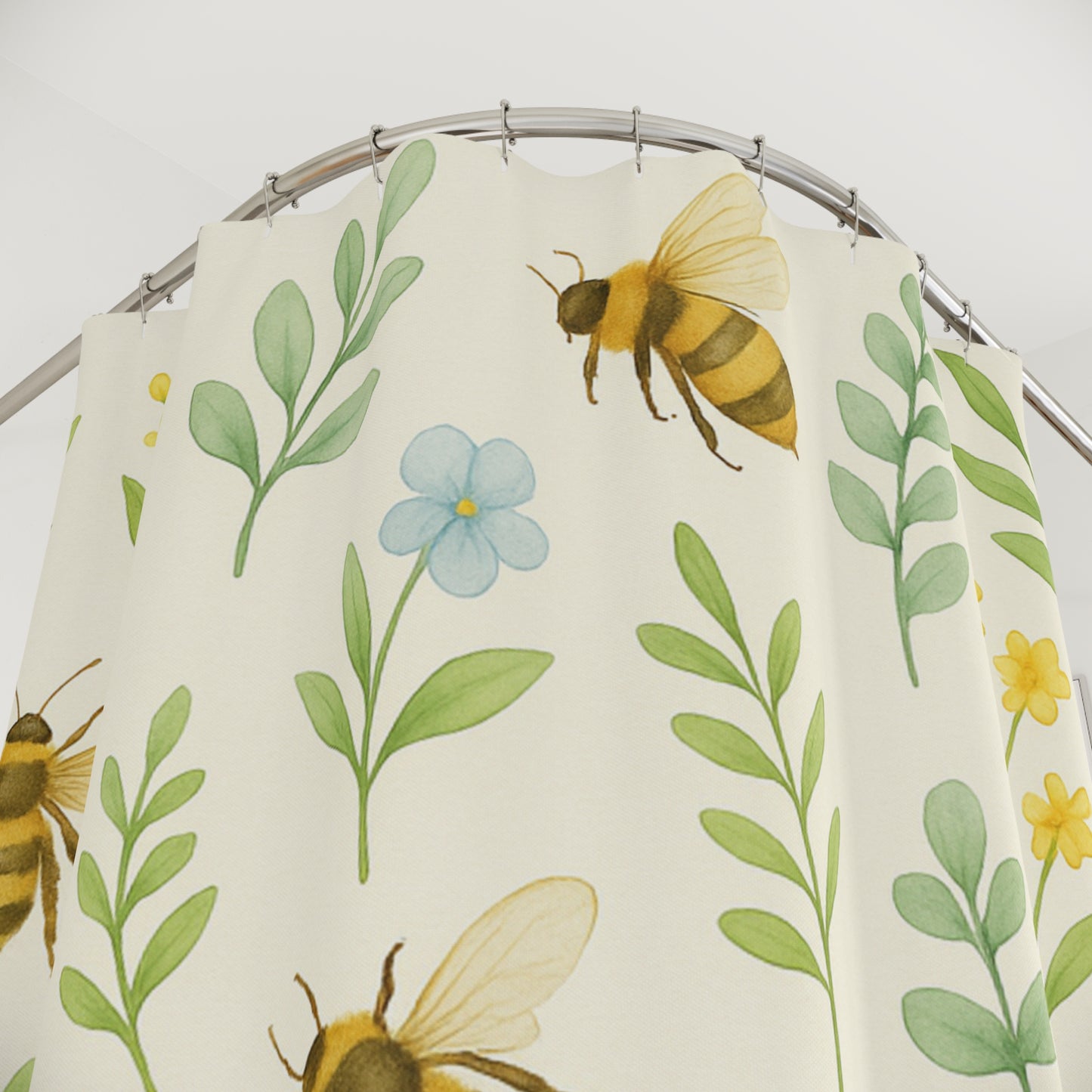 Bee and Wildflower Shower Curtain — Botanical Garden-Inspired Bathroom Decor | Accessories
