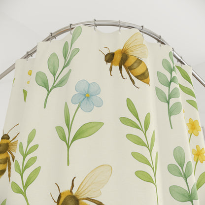 Bee and Wildflower Shower Curtain — Botanical Garden-Inspired Bathroom Decor | Accessories