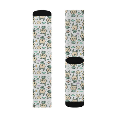 Cute Cat Pattern Sublimation Socks — Kawaii Kitty Crew Socks