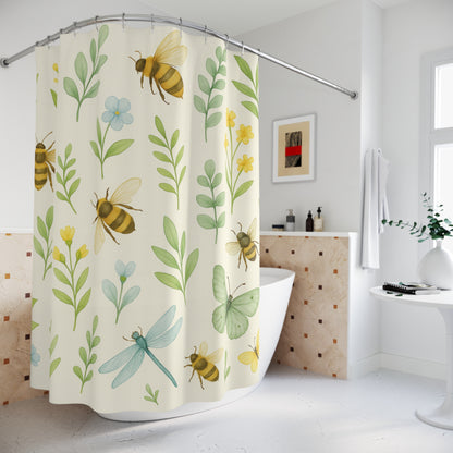Bee and Wildflower Shower Curtain — Botanical Garden-Inspired Bathroom Decor | Accessories
