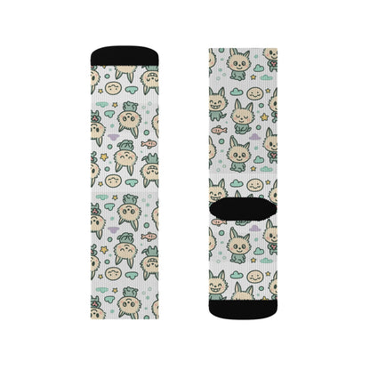 Cute Cat Pattern Sublimation Socks — Kawaii Kitty Crew Socks