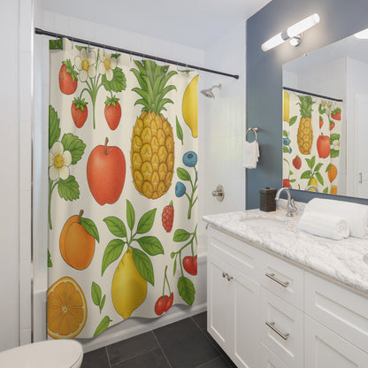 Tropical Fruit Shower Curtain — Pineapple, Lemon & Strawberry Bathroom Decor | Accessories