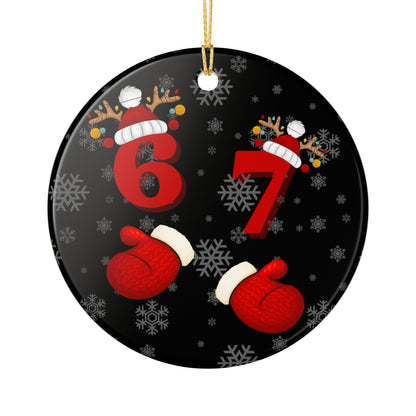 Ceramic Christmas Ornament – Festive '67' Snowflake Design with Mittens & Reindeer Hat