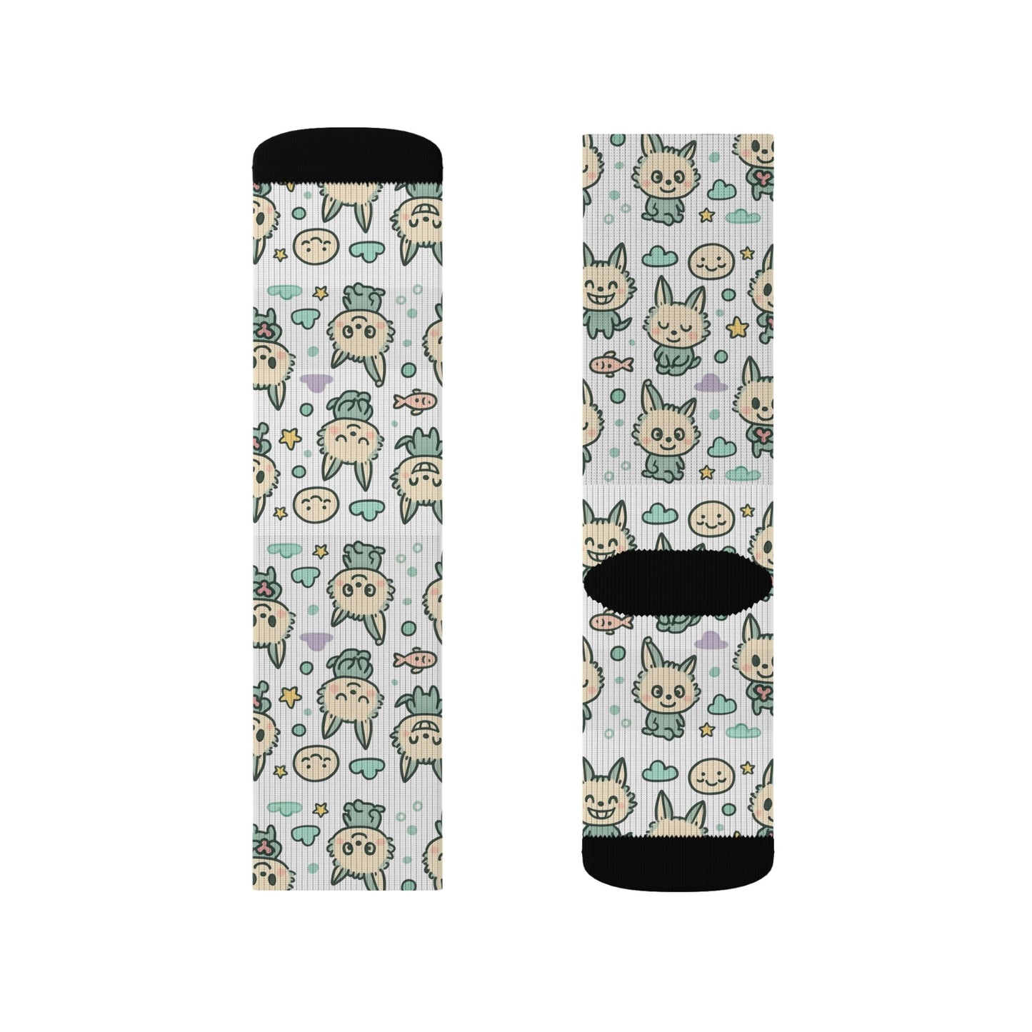 Cute Cat Pattern Sublimation Socks — Kawaii Kitty Crew Socks
