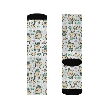 Cute Cat Pattern Sublimation Socks — Kawaii Kitty Crew Socks