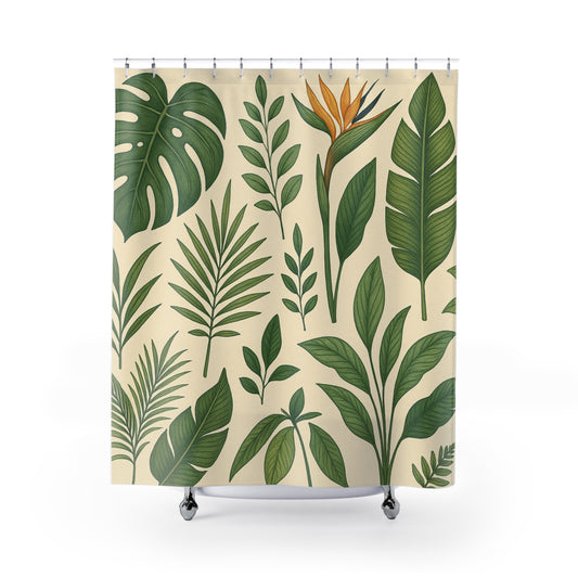 Botanical Leaves Shower Curtain — Tropical Greenery Bathroom Décor | Accessories