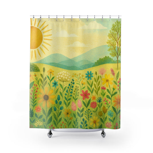 Sunny Wildflower Meadow Shower Curtain — Bright Floral Nature Bathroom Decor | Accessories