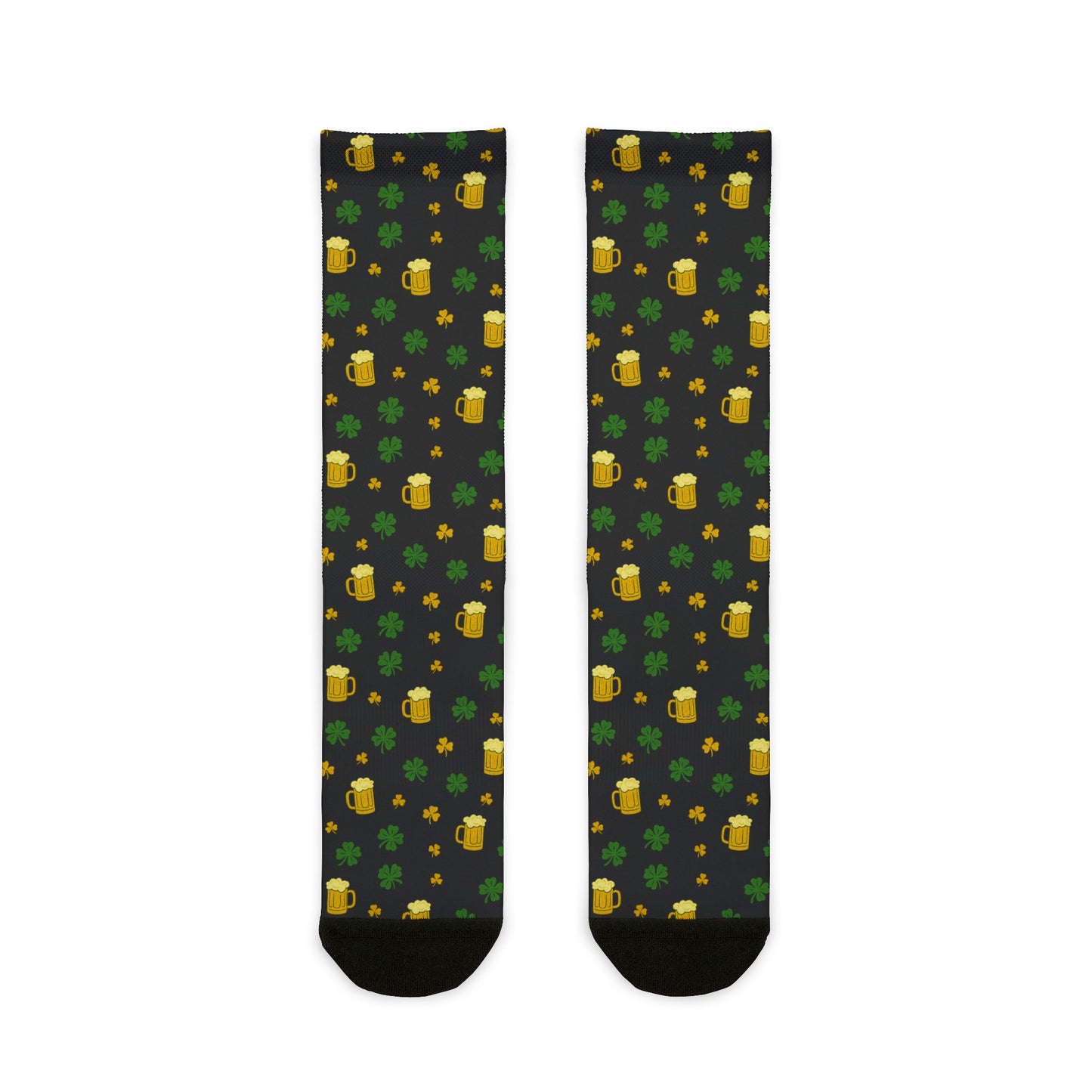 St. Patrick's Day Green Shamrocks & Beer Mug Pattern with 'Rock Out With Your Socks Out' Sublimination | Socks