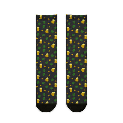 St. Patrick's Day Green Shamrocks & Beer Mug Pattern with 'Rock Out With Your Socks Out' Sublimination | Socks