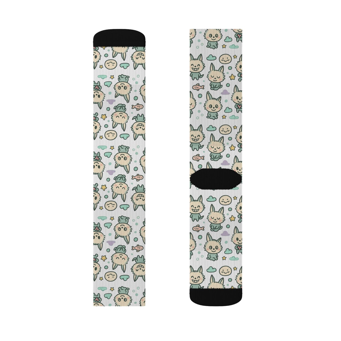 Cute Cat Pattern Sublimation Socks — Kawaii Kitty Crew Socks