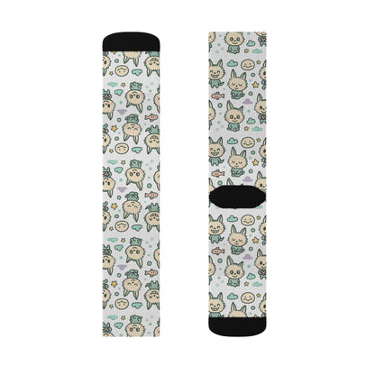 Cute Cat Pattern Sublimation Socks — Kawaii Kitty Crew Socks