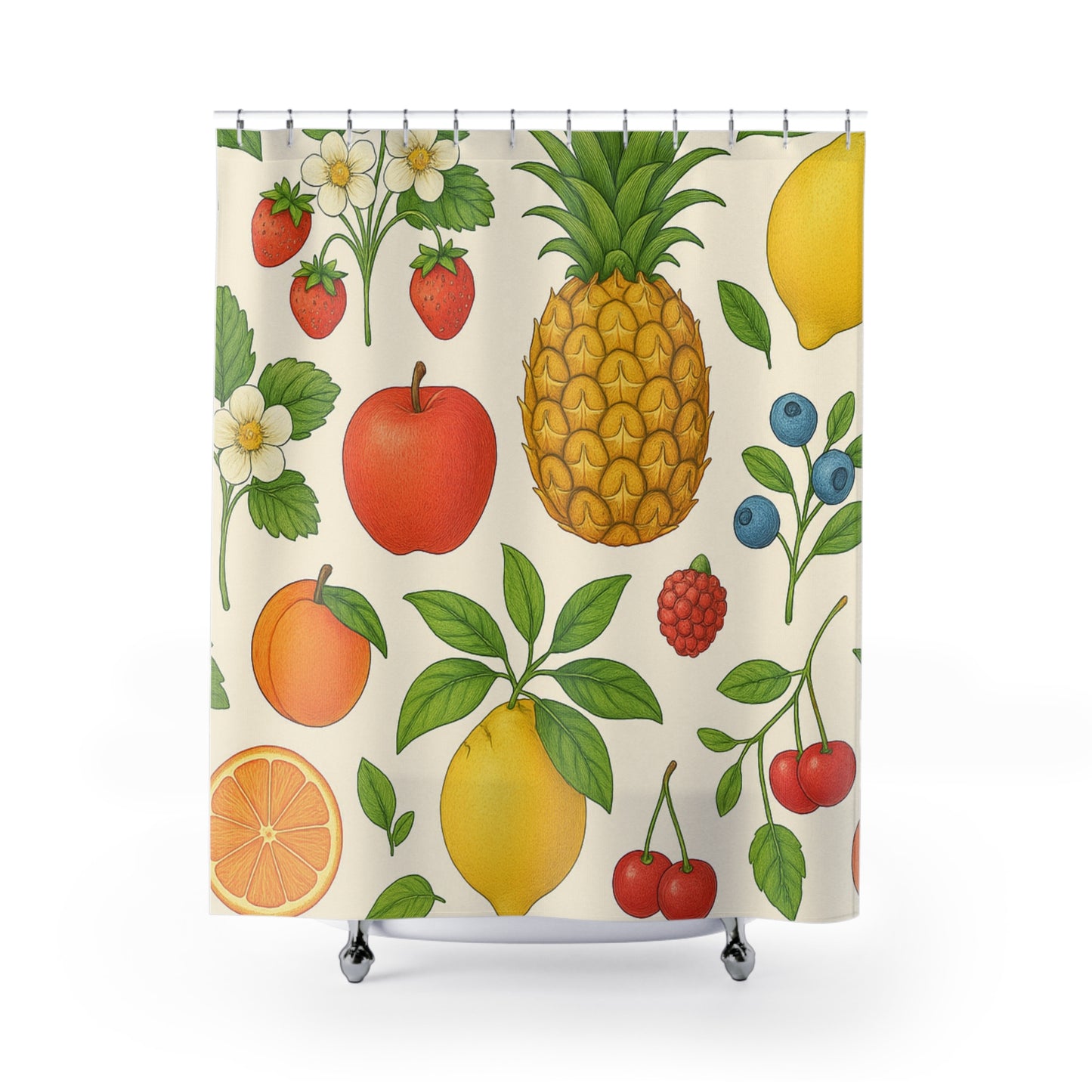 Tropical Fruit Shower Curtain — Pineapple, Lemon & Strawberry Bathroom Decor | Accessories