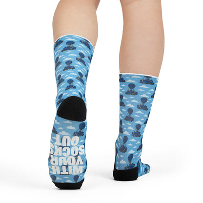 Fortnite Inspired Blue Hot Air Balloon Pattern 'Rock Out With Your Socks Out' Sublimation | Socks