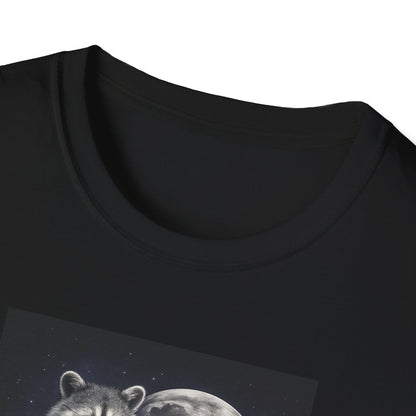 Cute Raccoon T-Shirt, Unisex Graphic Tee Gift, Animal Lover Shirt, Moonlight Design, Funny Summer Apparel, Eco-Friendly Clothing