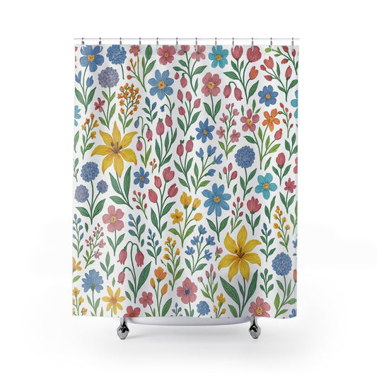 Floral Meadow Shower Curtain — Watercolor Wildflower Bathroom Decor | Accessories