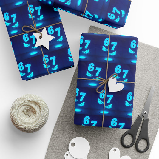 Fortnite Inspired Blue Neon Number 67 Wrapping Paper — Futuristic Gift Wrap for Birthdays & Sports Fans | Holidays