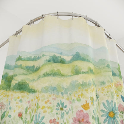 Shower Curtain — Soft Watercolor Wildflower Meadow Bathroom Curtain | Accessories
